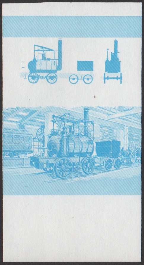 Union Island 1st Series 5c 1813 Puffing Billy 0-4-0 Locomotive Stamp Blue Stage Color Proof From 5-Stage Set