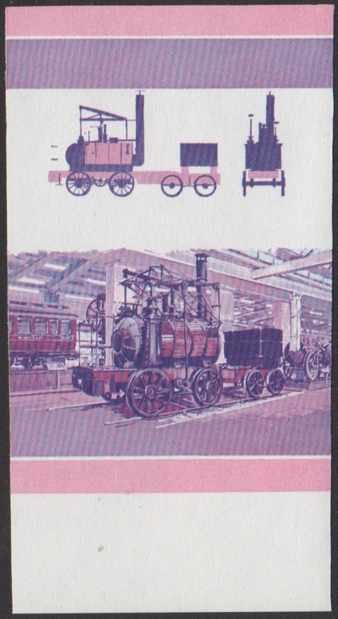 Union Island 1st Series 5c 1813 Puffing Billy 0-4-0 Locomotive Stamp Blue-Red Stage Color Proof From 5-Stage Set