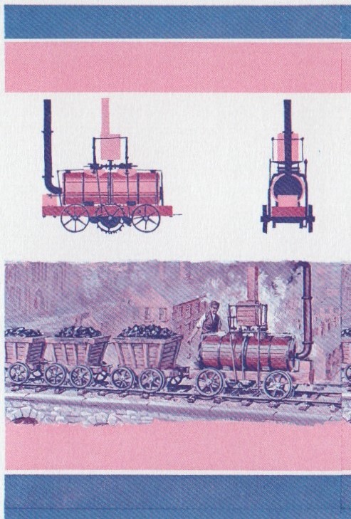 Union Island Locomotives (1st series) 60c Blue-Red Stage Progressive Color Proof Pair