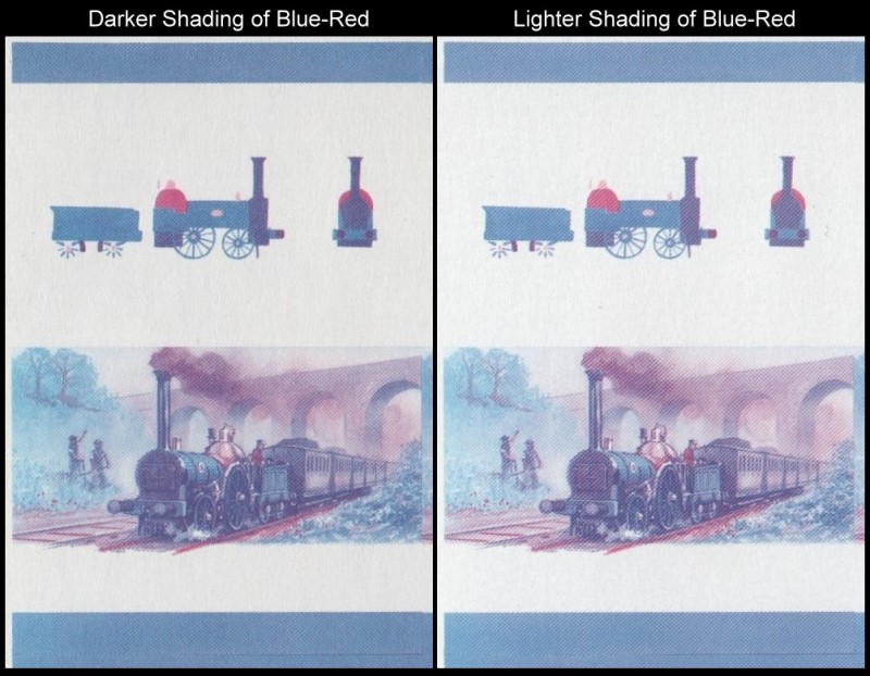 Union Island Locomotives (2nd series) $1.00 1837 L.&B. Bury 2-2-0 Blue-Red Stage Progressive Color Proof Stamp Variety