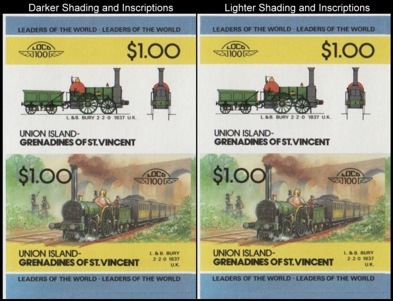 Union Island Locomotives (2nd series) $1.00 1837 L.&B. Bury 2-2-0 Final Stage Progressive Color Proof Stamp Variety