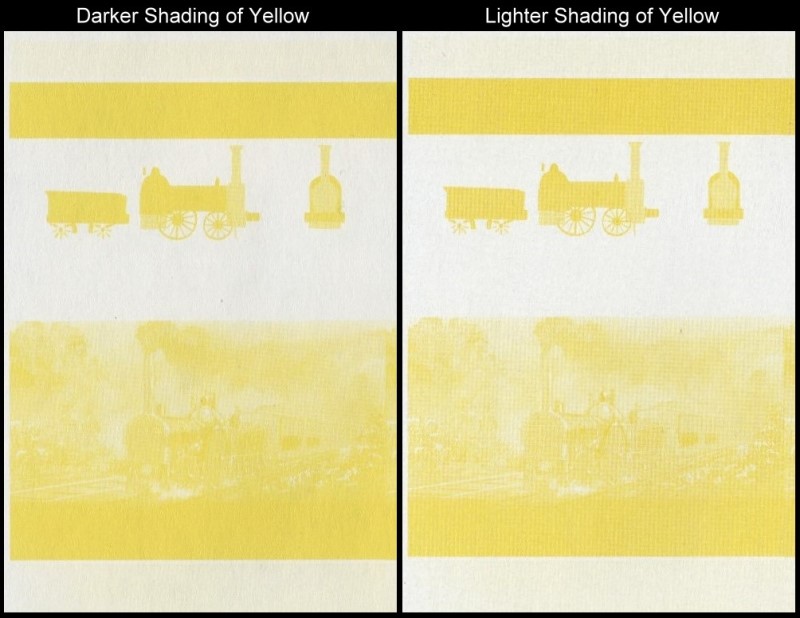Union Island Locomotives (2nd series) $1.00 1837 L.&B. Bury 2-2-0 Yellow Stage Progressive Color Proof Stamp Variety