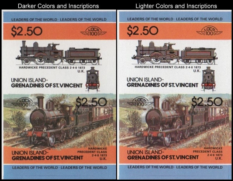 Union Island Locomotives (2nd series) $2.50 1873 Hardwicke Precedent Class 2-4-0 Final Stage Progressive Color Proof Stamp Variety