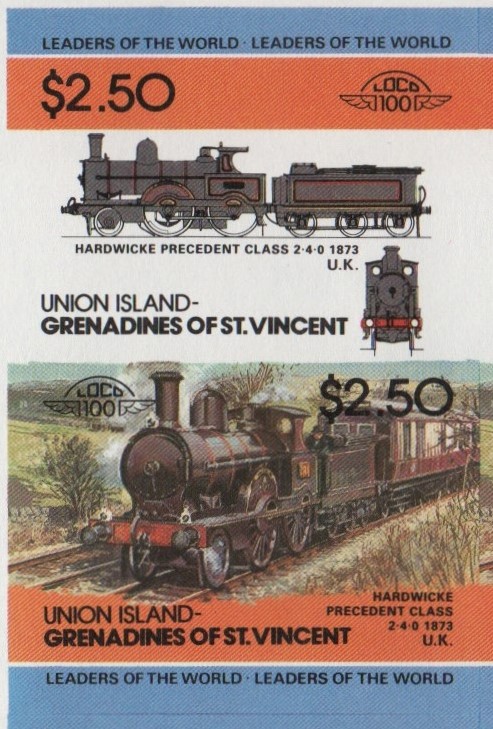 Union Island Locomotives (2nd series) $2.50 1873 Hardwicke Precedent Class 2-4-0 Final Stage Progressive Color Proof Stamp Pair
