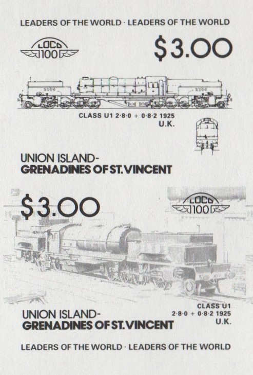 Union Island Locomotives (2nd series) $3.00 Black Stage Progressive Color Proof Pair