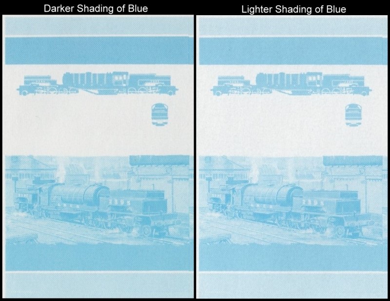 Union Island Locomotives (2nd series) $3.00 1925 Class U1 2-8-0 + 0-8-2 Blue Stage Progressive Color Proof Stamp Variety
