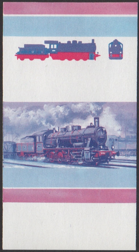 Union Island 2nd Series 10c 1912 K.P.E.V. Class G8 0-8-0 Locomotive Stamp Blue-Red Stage Color Proof From 6-Stage Set