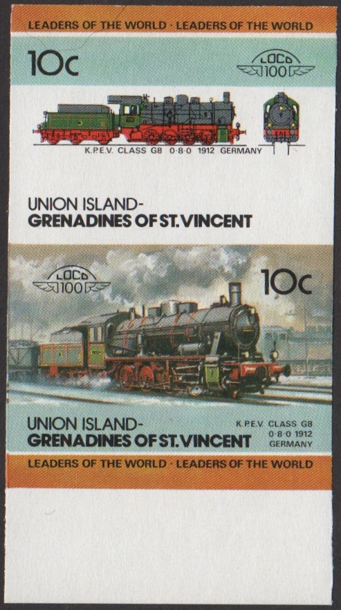 Union Island 2nd Series 10c 1912 K.P.E.V. Class G8 0-8-0 Locomotive Stamp Final Stage Color Proof From 6-Stage Set