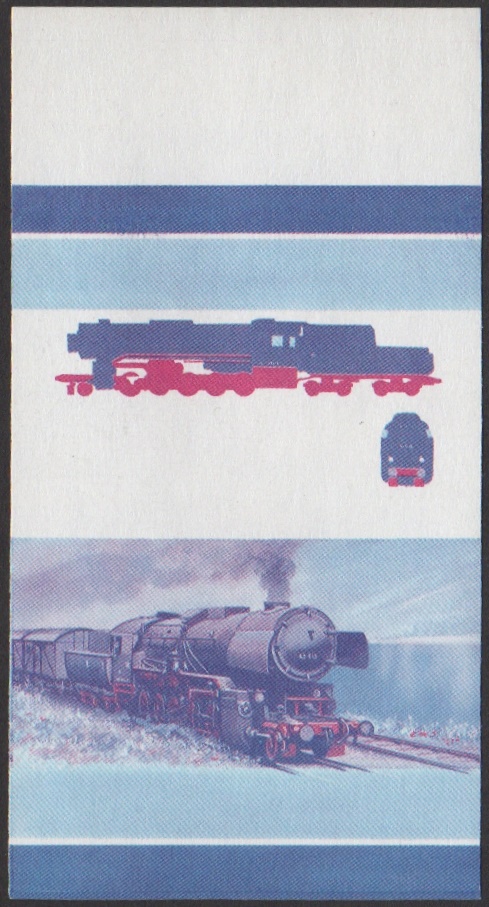 Union Island 2nd Series 20c 1942 Class 42 Kriegslokomotive 2-10-0 Locomotive Stamp Blue-Red Stage Color Proof From 6-Stage Set