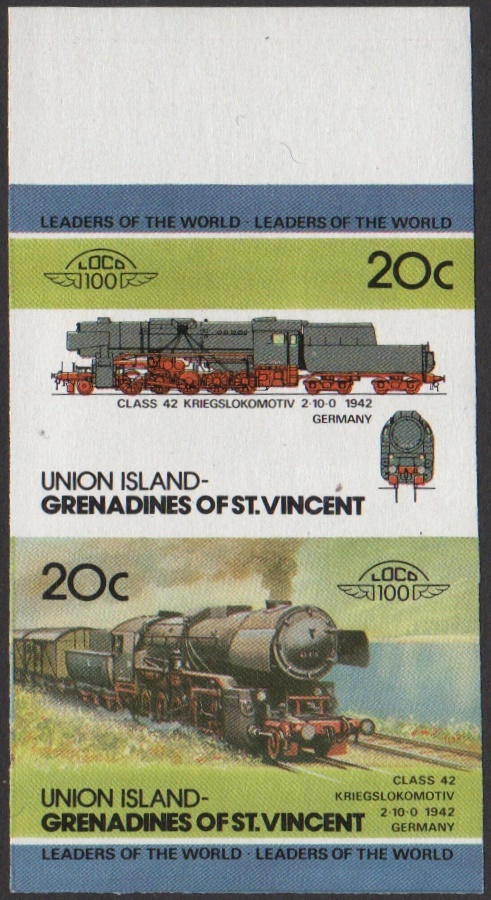 Union Island 2nd Series 20c 1942 Class 42 Kriegslokomotive 2-10-0 locomotive Stamp Final Stage Color Proof From 6-Stage Set