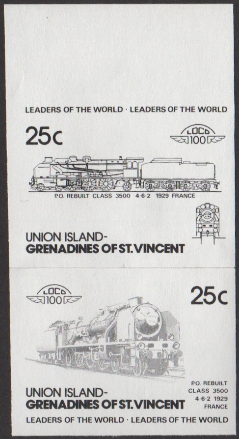 Union Island 2nd Series 25c 1929 P.O. Rebuilt Class 3500 4-6-2 Locomotive Stamp Black Stage Color Proof From 6-Stage Set