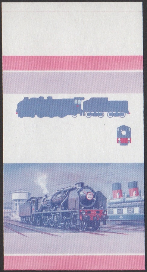 Union Island 2nd Series 25c 1929 P.O. Rebuilt Class 3500 4-6-2 Locomotive Stamp Blue-Red Stage Color Proof From 6-Stage Set
