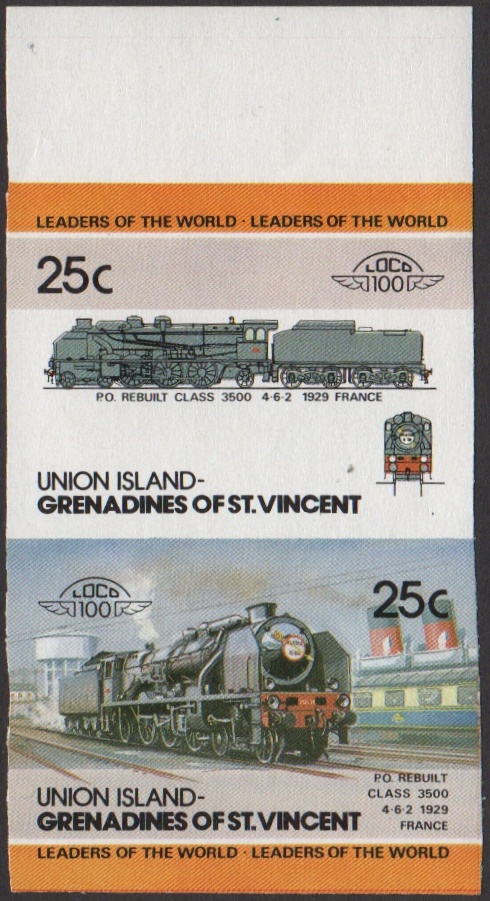 Union Island 2nd Series 25c 1929 P.O. Rebuilt Class 3500 4-6-2 Locomotive Stamp Final Stage Color Proof From 6-Stage Set