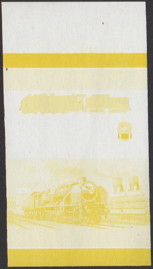 Union Island 2nd Series 25c 1929 P.O. Rebuilt Class 3500 4-6-2 Locomotive Stamp Yellow Stage Color Proof From 6-Stage Set