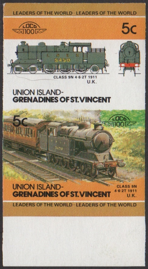 Union Island 2nd Series 5c 1911 Class 9N 4-6-2T Locomotive Stamp Final Stage Color Proof From 6-Stage Set