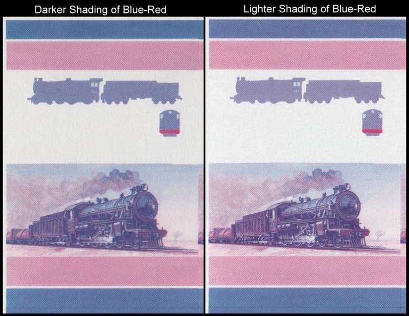 Union Island Locomotives (2nd series) 75c 1938 C.R. Class C 4-6-0 Blue-Red Stage Progressive Color Proof Stamp Variety