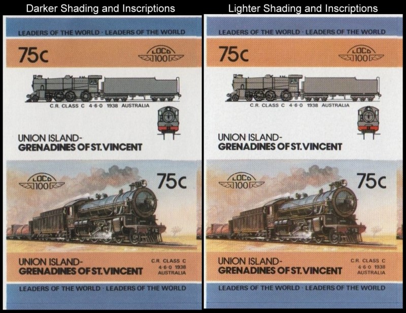 Union Island Locomotives (2nd series) 75c 1938 C.R. Class C 4-6-0 Final Stage Progressive Color Proof Stamp Variety