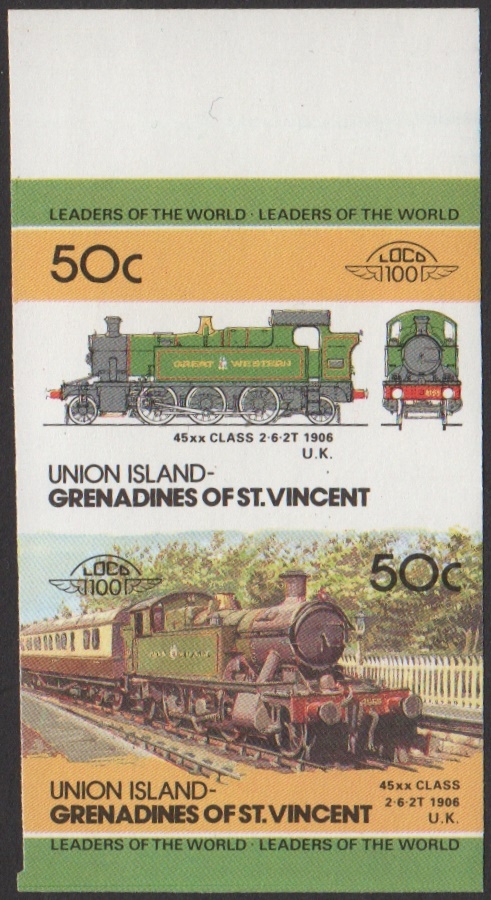 Union Island 3rd Series 50c 1906 45xx Class 2-6-2T Locomotive Stamp Final Stage Color Proof From 6-Stage Set