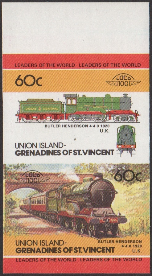 Union Island 3rd Series 60c 1920 Butler Henderson 4-4-0 locomotive Stamp Final Stage Color Proof From 6-Stage Set