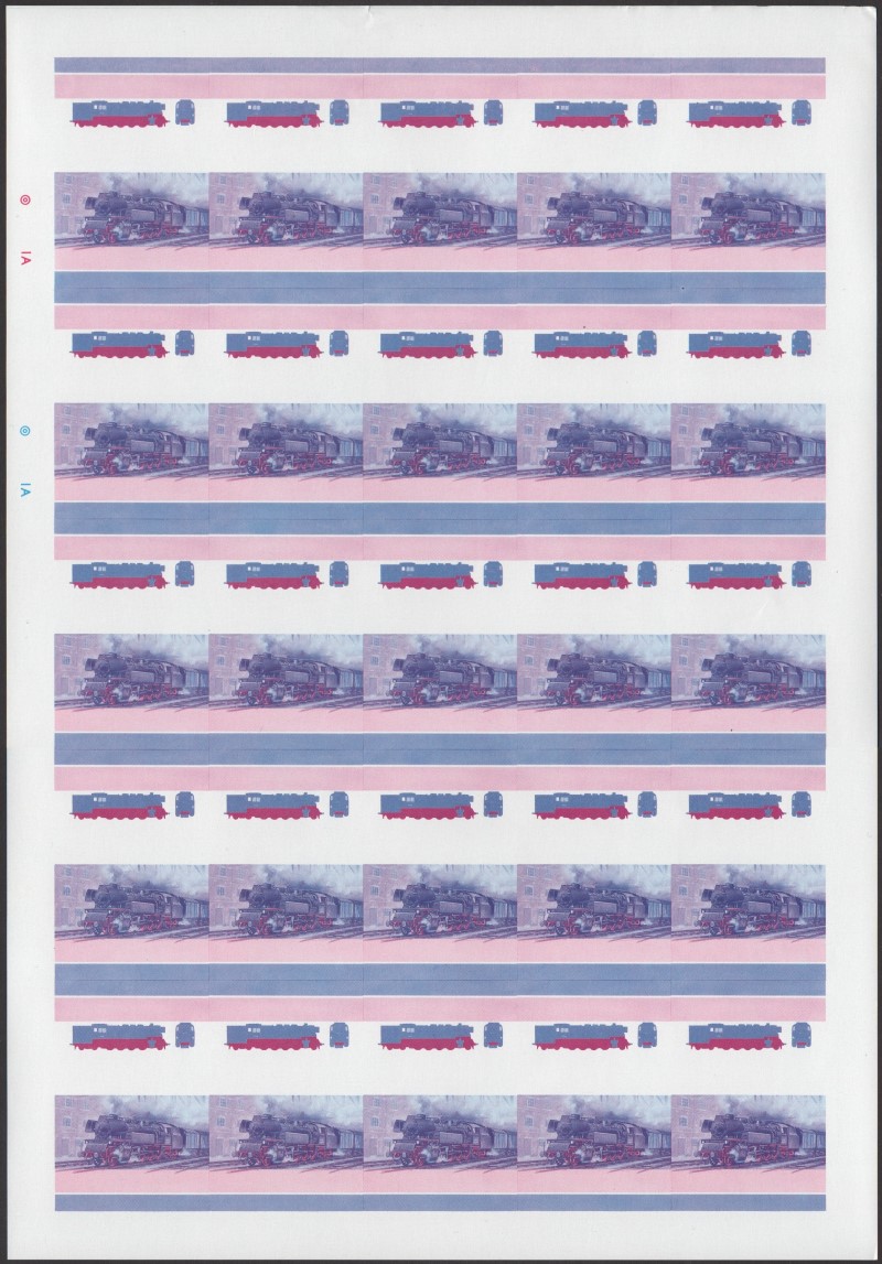 Union Island Locomotives (4th series) 15c Blue-Red Stage Progressive Color Proof Pane