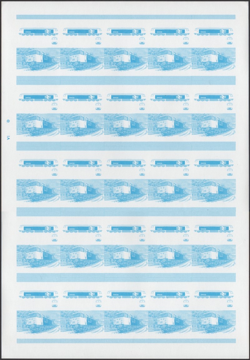 Union Island Locomotives (4th series) 30c Blue Stage Progressive Color Proof Pane