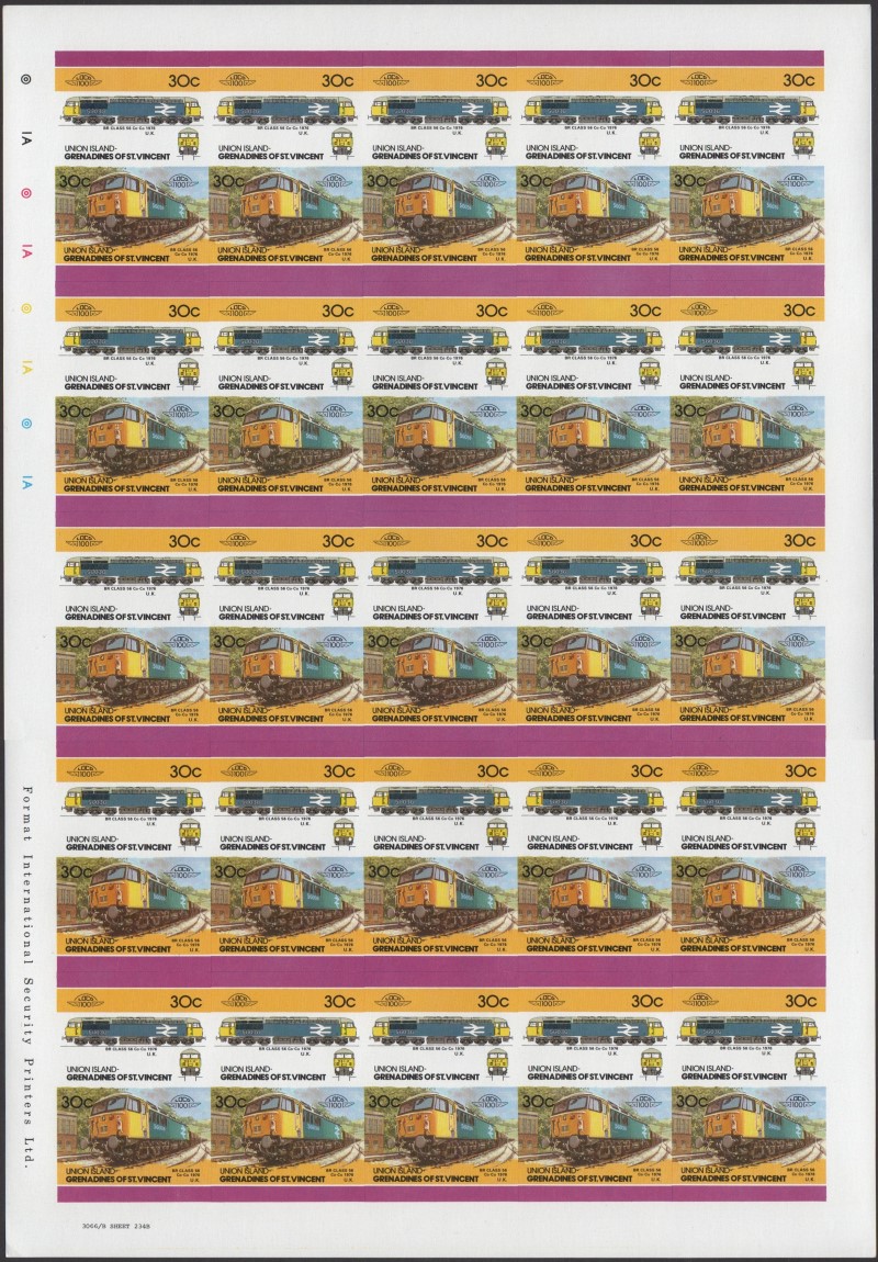 Union Island Locomotives (4th series) 30c 1976 BR Class 56 Co-Co Final Stage Progressive Color Proof Stamp Pane