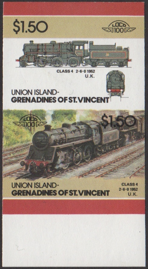Union Island 4th Series $1.50 1952 Class 4 2-6-0 Locomotive Stamp Final Stage Color Proof From 6-Stage Set