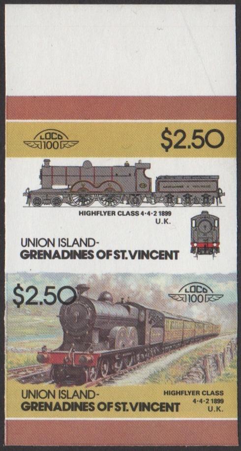 Union Island 4th Series $2.50 1899 Highflyer Class 4-4-2 locomotive Stamp Final Stage Color Proof From 6-Stage Set