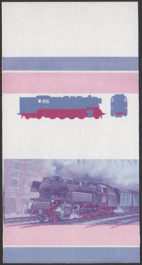 Union Island 4th Series 15c 1954 D.R.B. 2-8-4T Class 65.10 Locomotive Stamp Blue-Red Stage Color Proof From 6-Stage Set