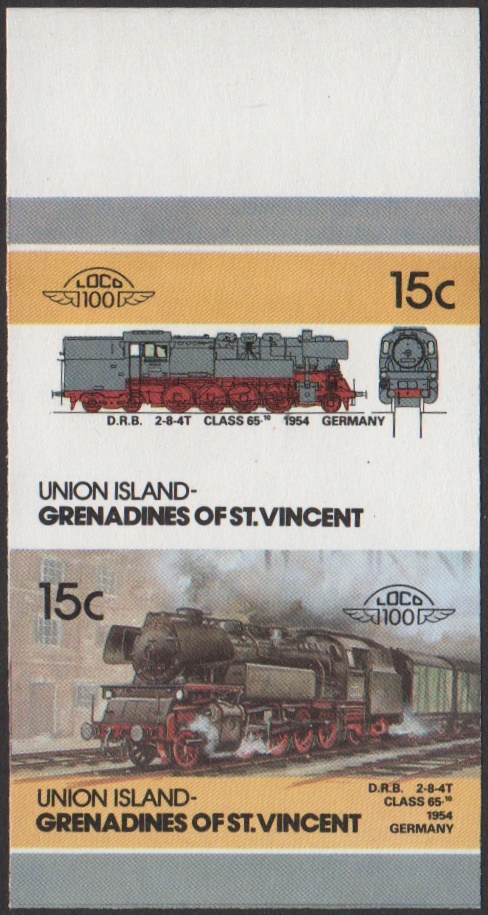 Union Island 4th Series 15c 1954 D.R.B. 2-8-4T Class 65.10 Locomotive Stamp Final Stage Color Proof From 6-Stage Set