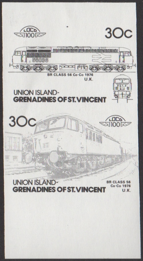 Union Island 4th Series 30c 1976 BR Class 56 Co-Co Locomotive Stamp Black Stage Color Proof From 6-Stage Set