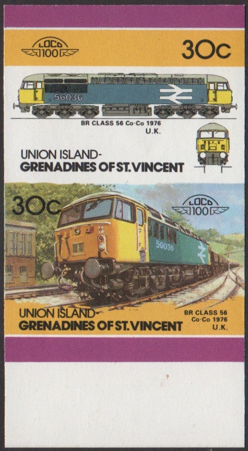 Union Island 4th Series 30c 1976 BR Class 56 Co-Co Locomotive Stamp Final Stage Color Proof From 6-Stage Set
