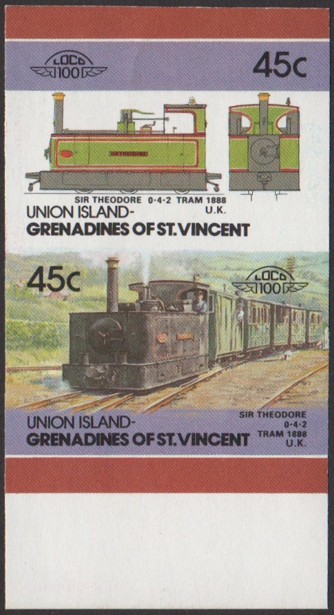 Union Island 4th Series 45c 1888 Sir Theodore 0-4-2 Tram locomotive Stamp Final Stage Color Proof From 6-Stage Set