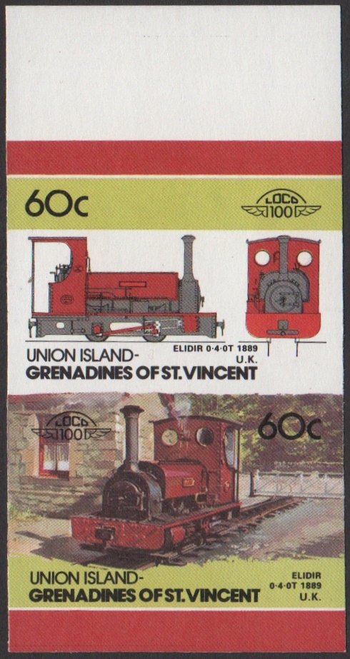 Union Island 4th Series 60c 1889 Elidir 0-4-0T Locomotive Stamp Final Stage Color Proof From 6-Stage Set