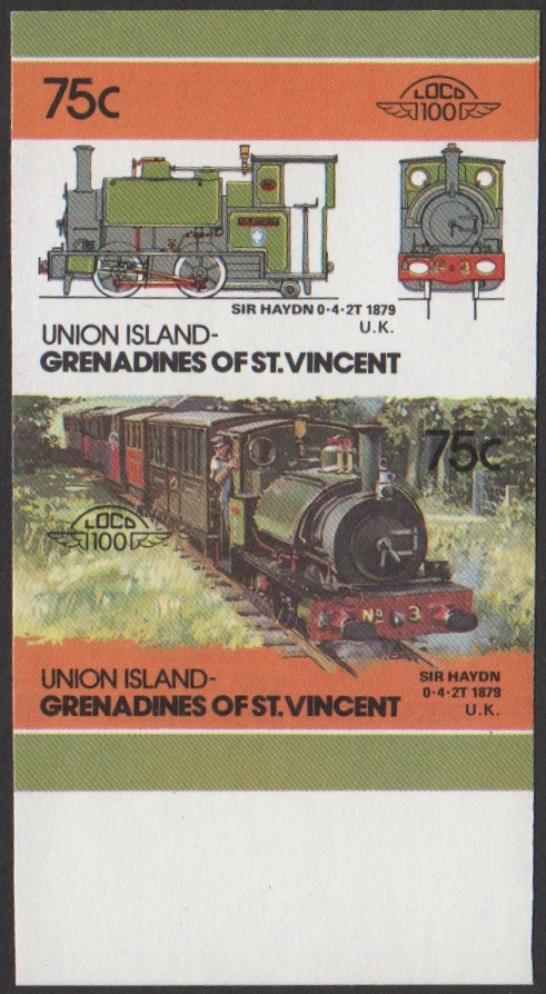 Union Island 4th Series 75c 1879 Sir Haydn 0-4-2T Locomotive Stamp Final Stage Color Proof From 6-Stage Set