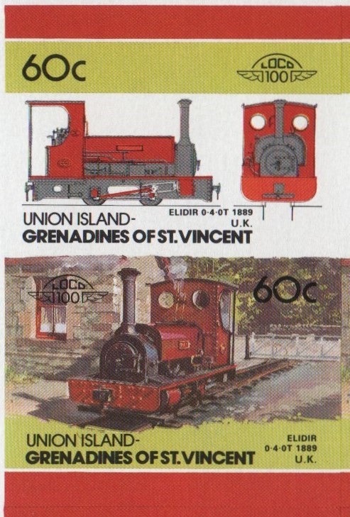 Union Island Locomotives (4th series) 60c 1889 Elidir 0-4-0T Final Stage Progressive Color Proof Stamp Pair