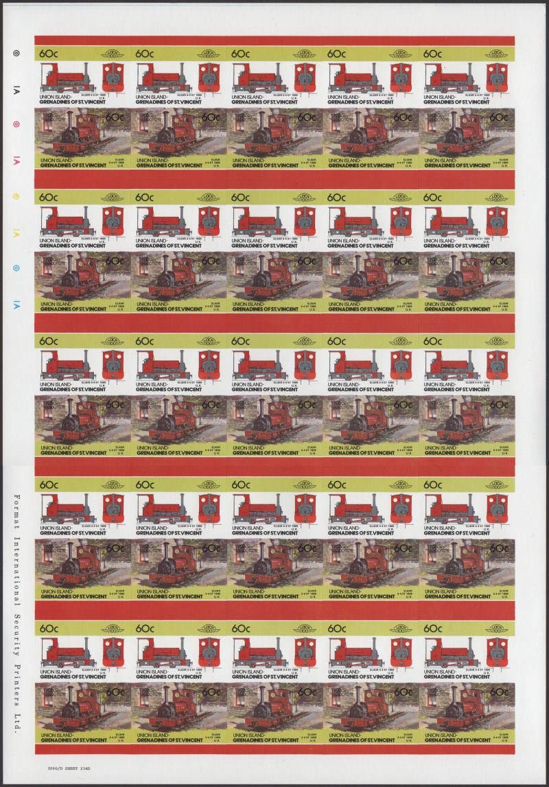 Union Island Locomotives (4th series) 60c 1889 Elidir 0-4-0T Final Stage Progressive Color Proof Stamp Pane