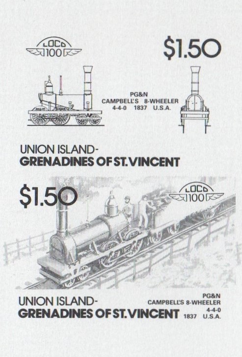 Union Island Locomotives (5th series) $1.50 Black Stage Progressive Color Proof Pair