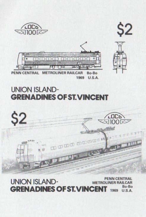 Union Island Locomotives (5th series) $2.00 Black Stage Progressive Color Proof Pair