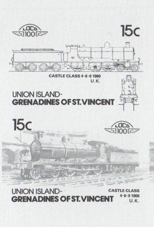 Union Island Locomotives (5th series) 15c Black Stage Progressive Color Proof Pair