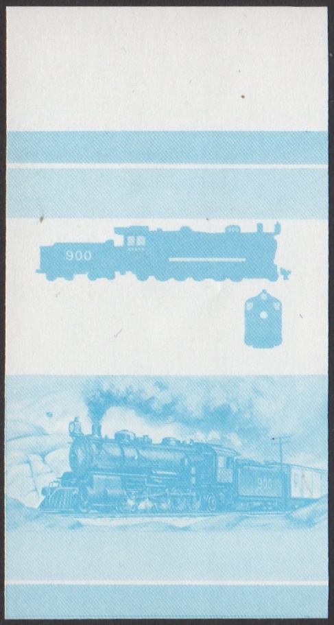 Union Island 5th Series $1.00 1903 AT&SF Class 900 No. 900 2-10-2 Locomotive Stamp Blue Stage Color Proof From 6-Stage Set