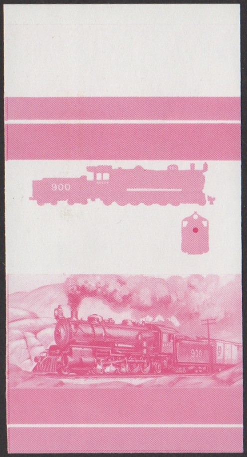 Union Island 5th Series $1.00 1903 AT&SF Class 900 No. 900 2-10-2 Locomotive Stamp Red Stage Color Proof From 6-Stage Set