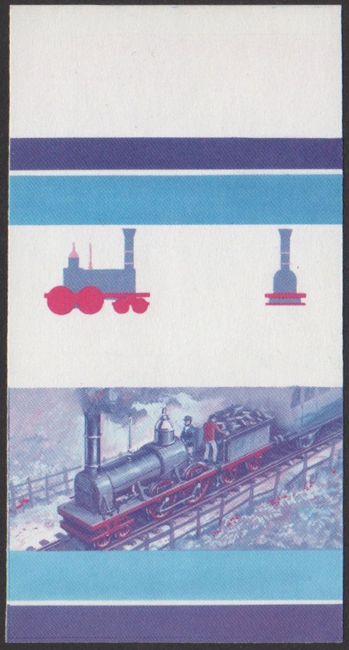 Union Island 5th Series $1.50 1837 PG&N Campbell's 8-wheeler 4-4-0 Locomotive Stamp Blue-Red Stage Color Proof From 6-Stage Set