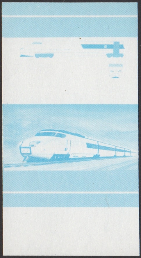 Union Island 5th Series $3.00 1972 SNCF Gas Turbine Prototype TGV001 5-Car Set Locomotive Stamp Blue Stage Color Proof From 6-Stage Set