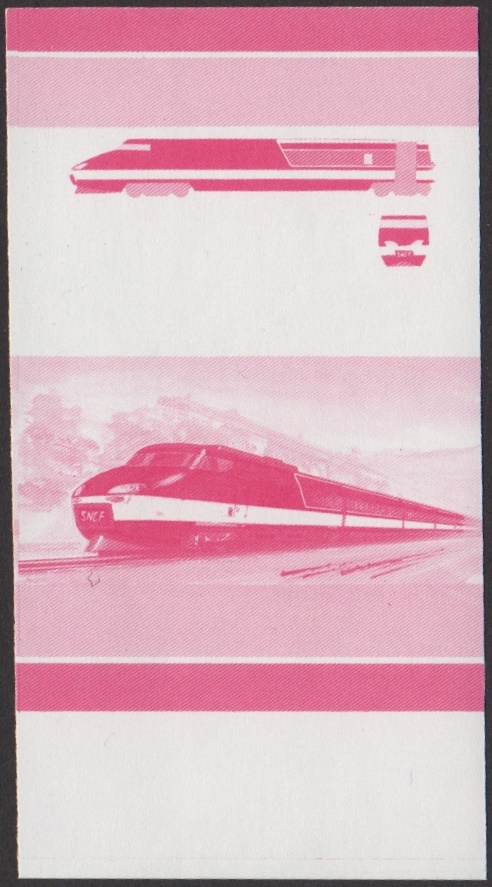 Union Island 5th Series $3.00 1972 SNCF Gas Turbine Prototype TGV001 5-Car Set Locomotive Stamp Red Stage Color Proof From 6-Stage Set