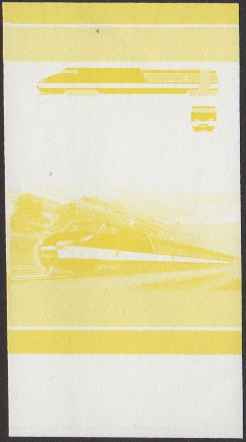 Union Island 5th Series $3.00 1972 SNCF Gas Turbine Prototype TGV001 5-Car Set Locomotive Stamp Yellow Stage Color Proof From 6-Stage Set
