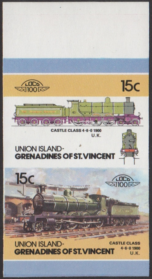 Union Island 5th Series 15c 1900 Castle Class 4-6-0 Locomotive Stamp Final Stage Color Proof From 6-Stage Set