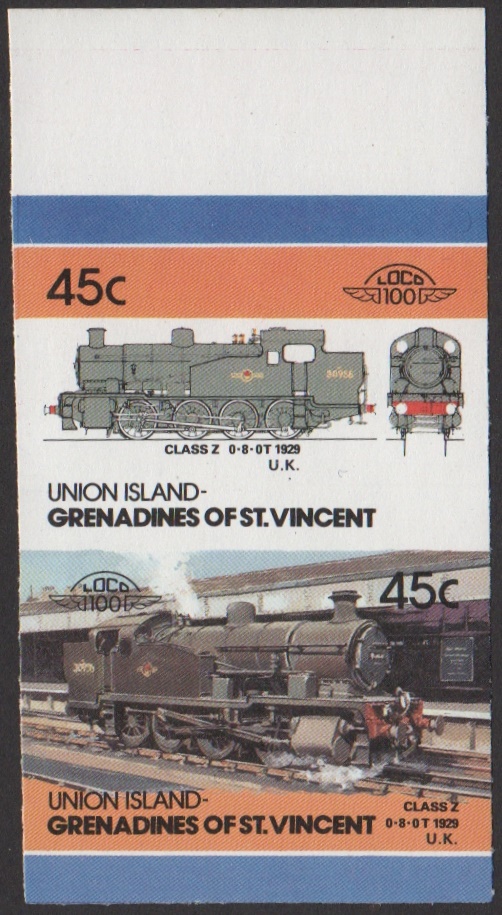 Union Island 5th Series 45c 1929 Class Z 0-8-0T Locomotive Stamp Final Stage Color Proof From 6-Stage Set