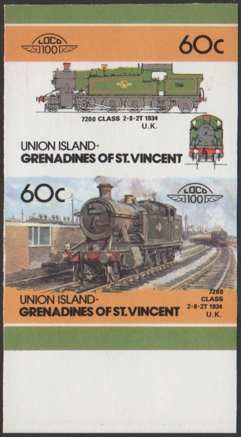 Union Island 5th Series 60c 1934 7200 Class 2-8-2T locomotive Stamp Final Stage Color Proof From 6-Stage Set