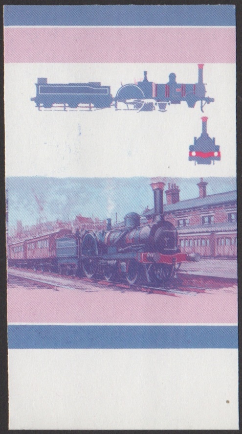 Union Island 5th Series 75c 1850 Aberdeen Railway No. 26 4-2-0 Locomotive Stamp Blue-Red Stage Color Proof From 6-Stage Set